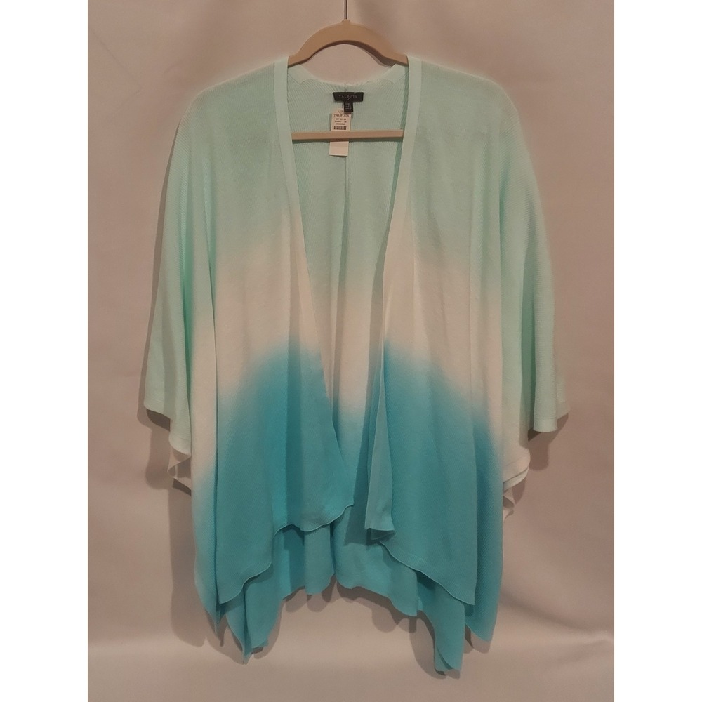 Talbots Womens Blue Mint Ombre Open Front Sweater Knit Cardigan Wrap Top OS NWT
